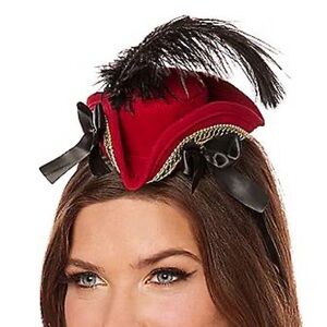 Elegant Red and Black Feathered Mini Pirate Headband